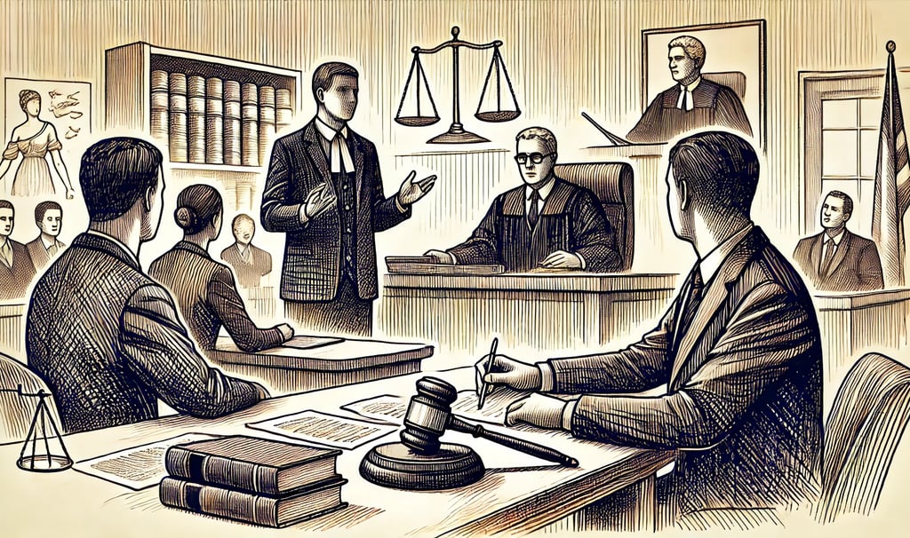 a courtroom scene with a judge