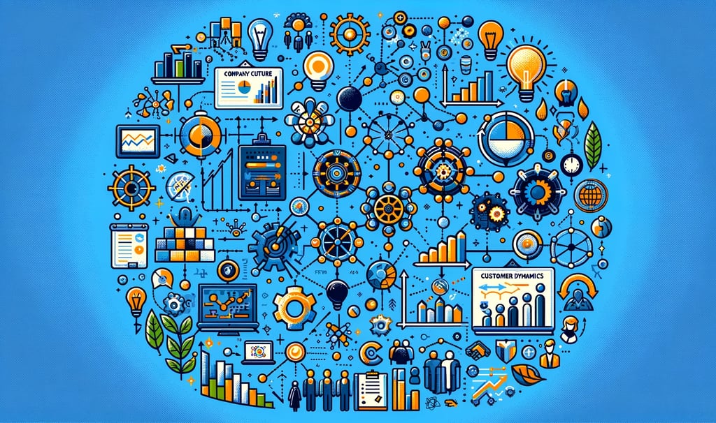 a circle of business icons and symbols in a circle