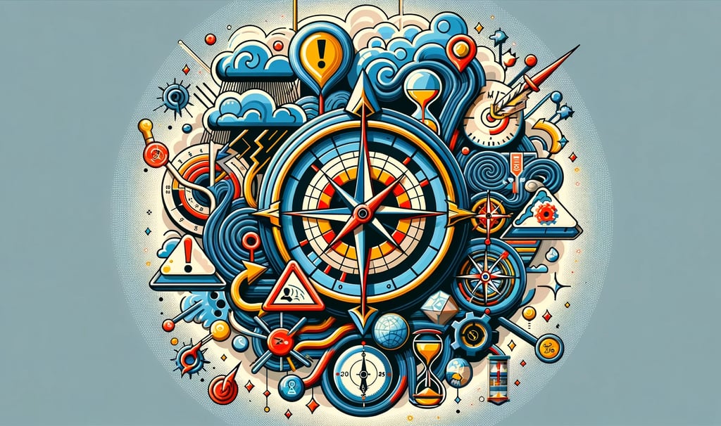a clock with a compass and various objects