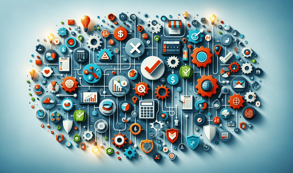 a circle of various colorful icons representing various types of business