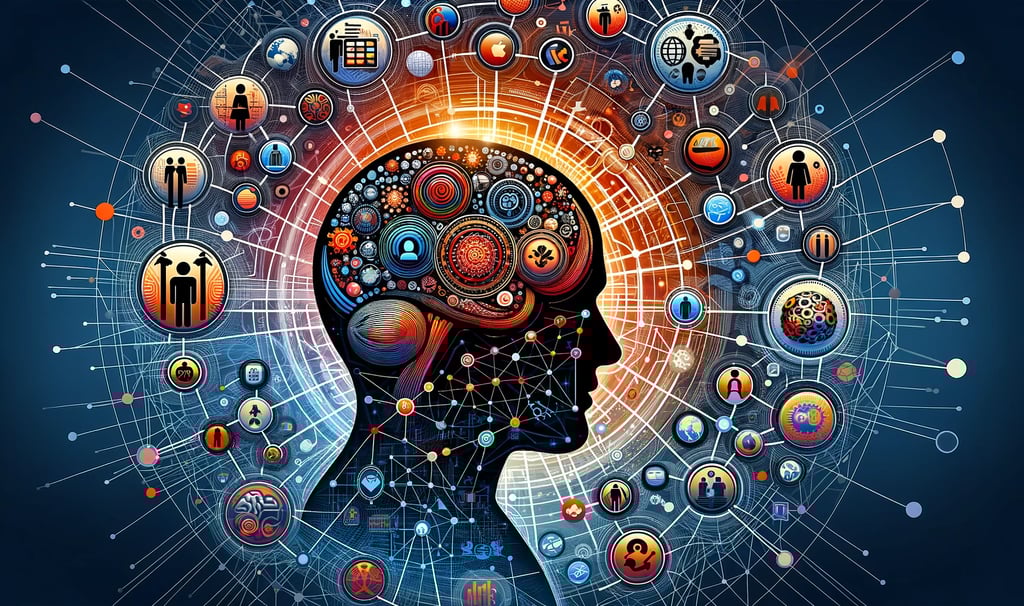 a person's head and shoulders are shown with a brain map