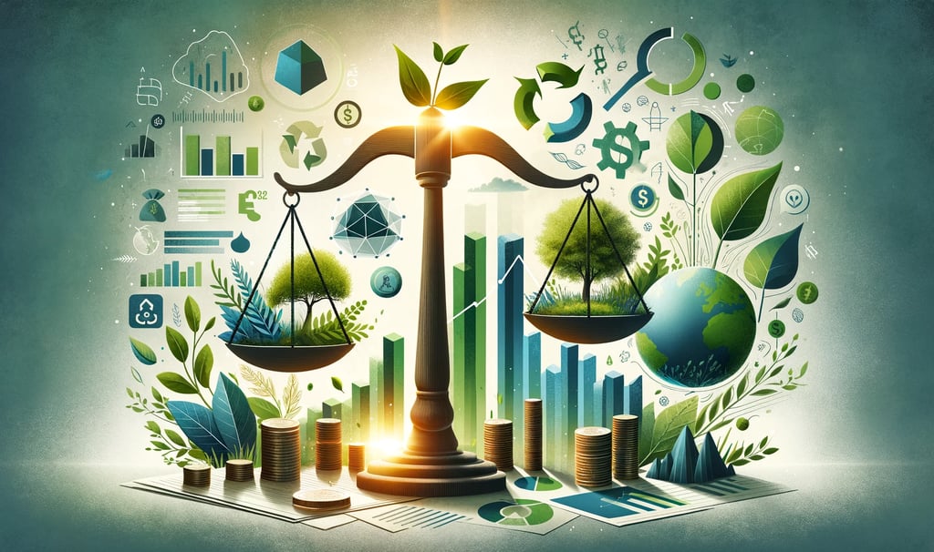 a scale with sustainability symbols