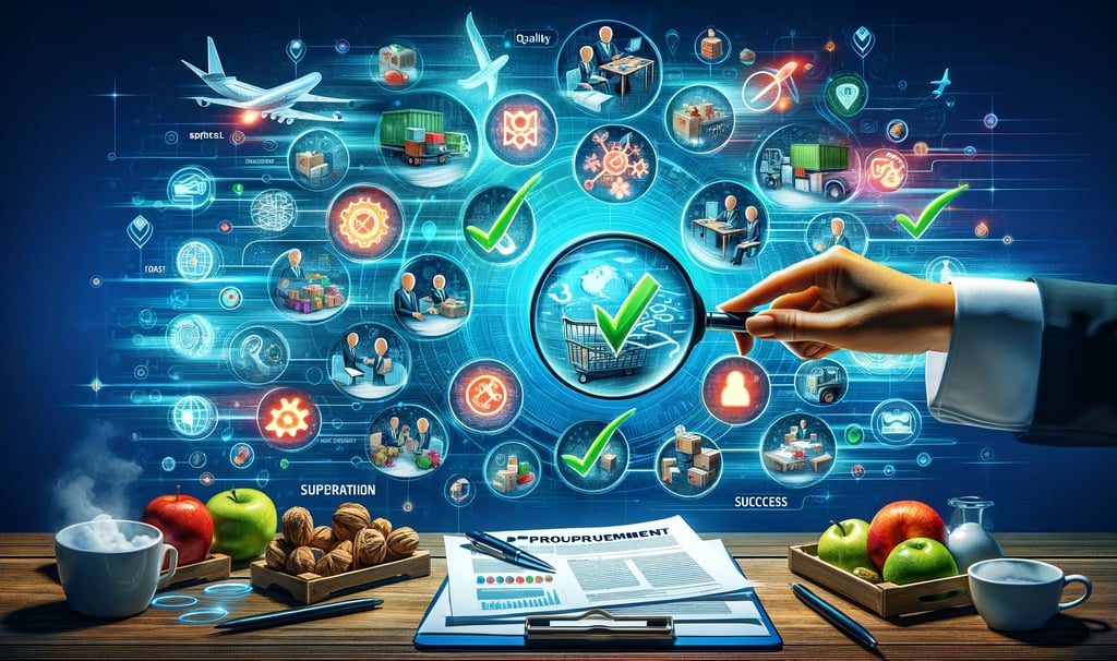 a person holding a magnifying glass with marketing symbols