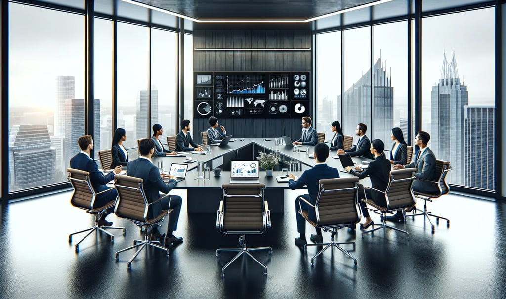 a group of business people sitting around a conference table