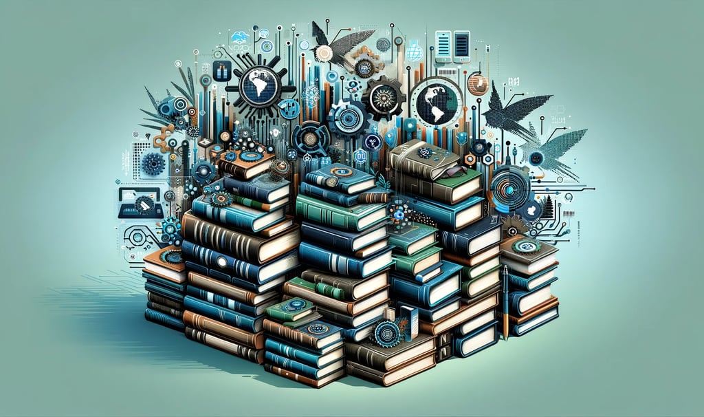 a pile of books with a clock on top of it
