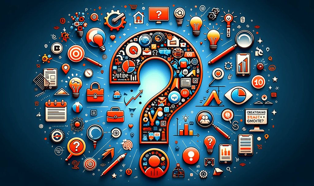 a question mark in the middle of marketing symbols