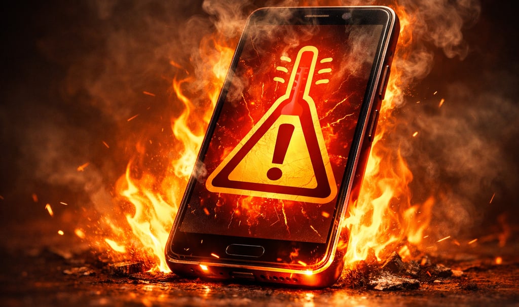 um celular com um sinal de alerta