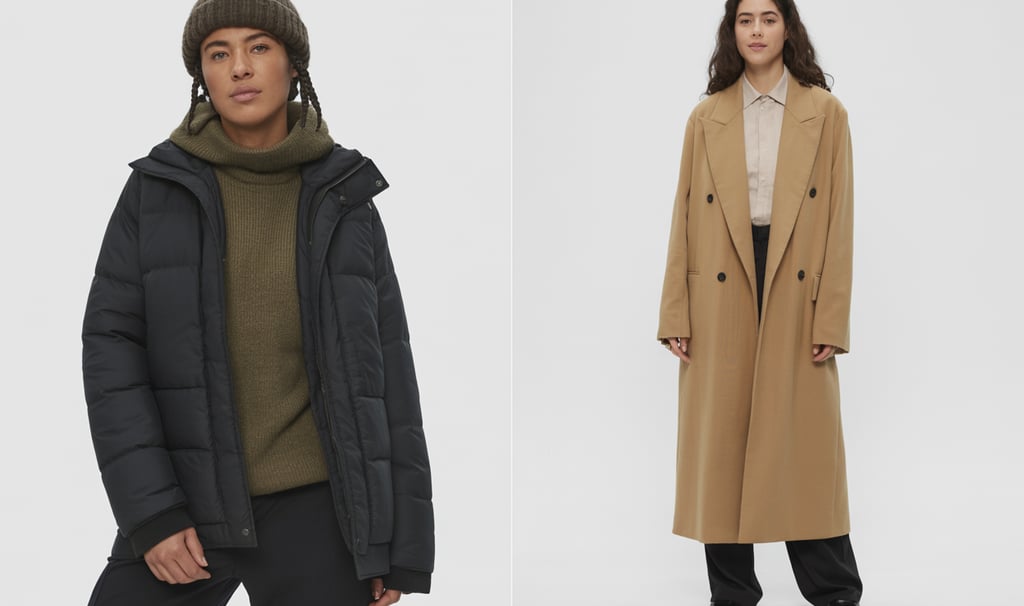 a woman in a long coat and a woman in a hat