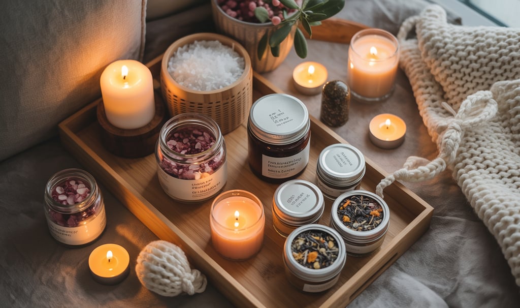 a tray with candles and candles on a tray