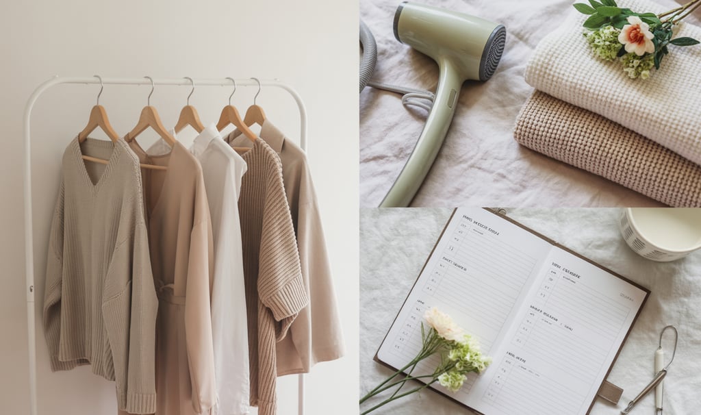 a woman's clothes and a hair dryer