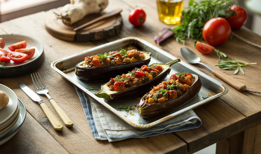 a tray of stuffed eggplant on a table