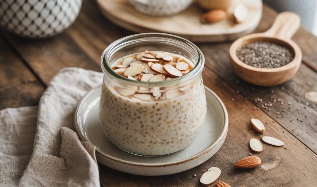 a jar of oatmeal with almonds and almonds