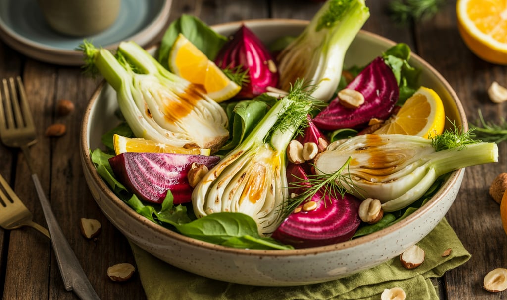 a bowl of salad with oranges and nuts