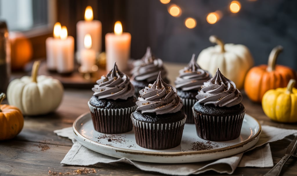 a plate of chocolate cupcakes with candles and candles