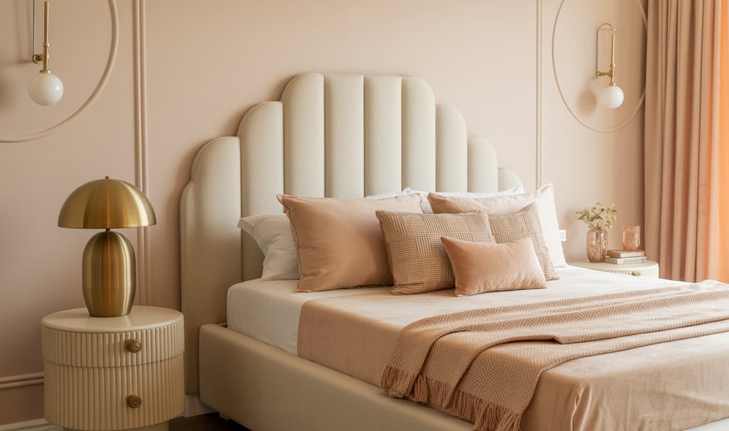 a bed with a white bed and a lamp