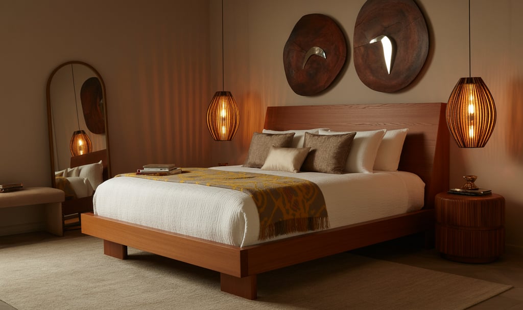 a bedroom with a bed and a mirror