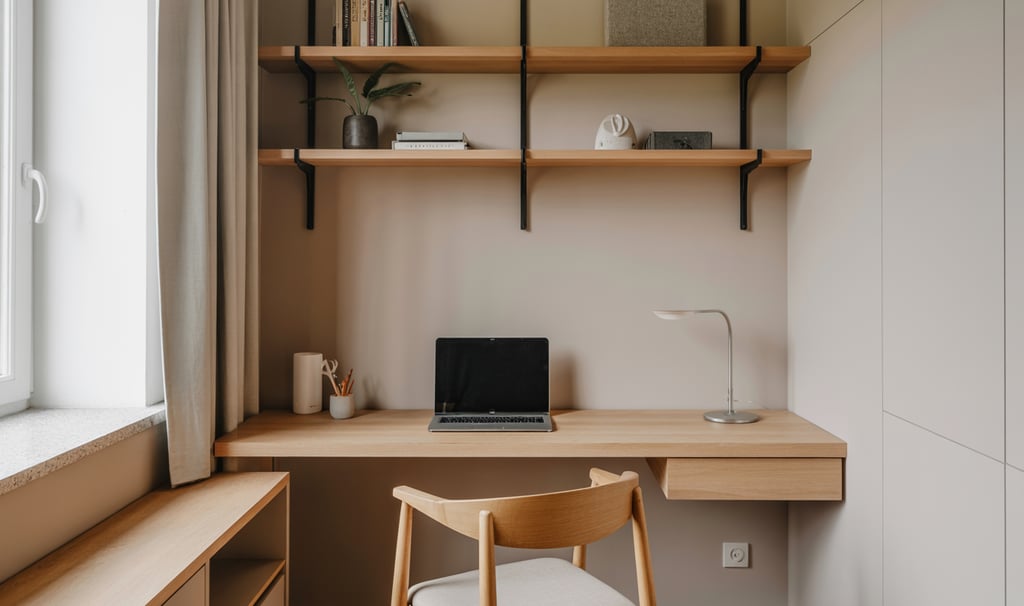 a desk with a laptop and a laptop on a desk