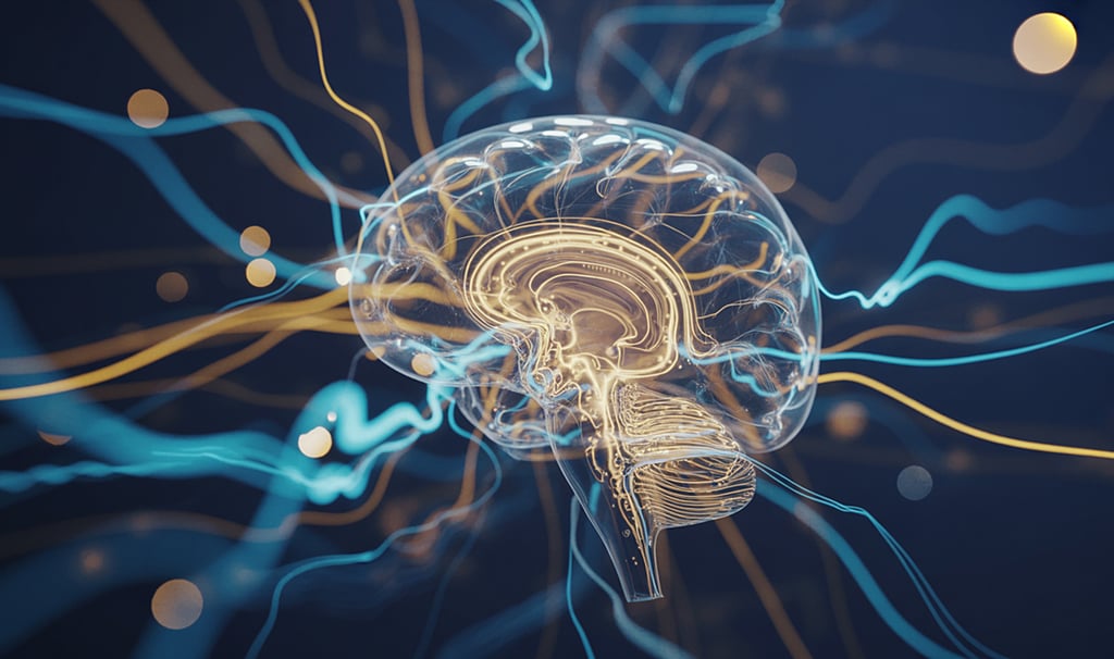 Clear graphic of brain and active neurons connecting to the gut to the brain