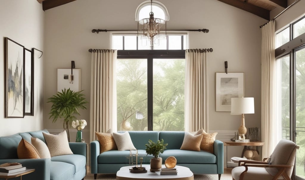 a living room with a gray couch and a white rug