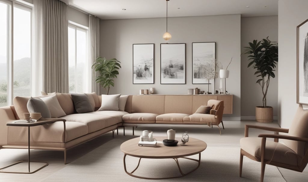 a living room with a couch and a table