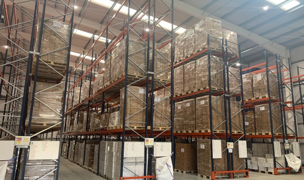 tall pallet racking in narrow aisle configuration with rack end protectors  