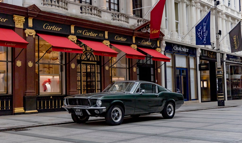 Photo of a Ford Mustang shot in front of Cartier in London - Professional Car Photography