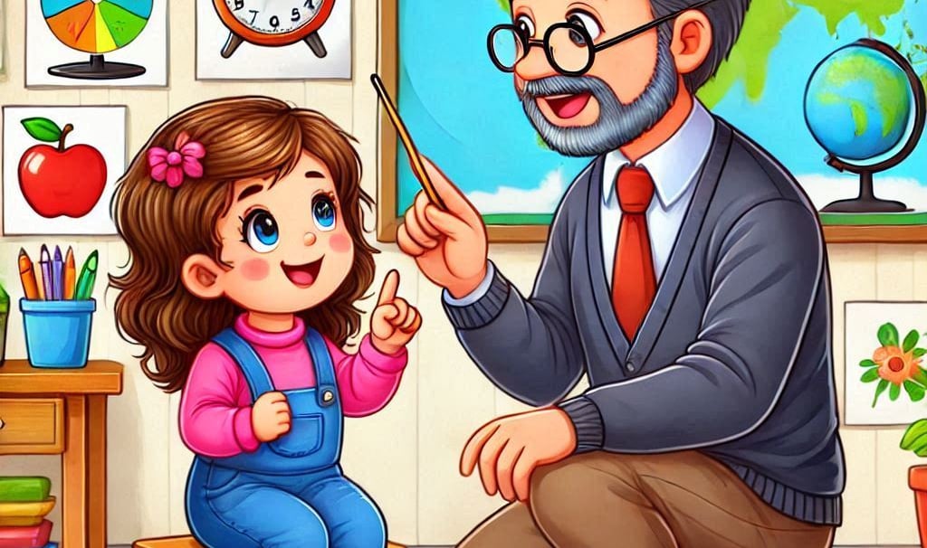 a teacher teaching a child in a classroom