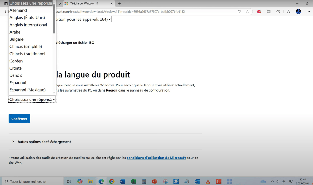 Téléchargement de l'image ISO officielle de Windows 11 depuis le site de Microsoft