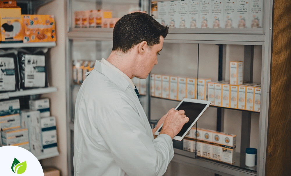 dispensary staff checking packaged inventory