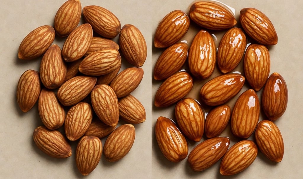 Diferencia de tamaño entre almendra seca y activada