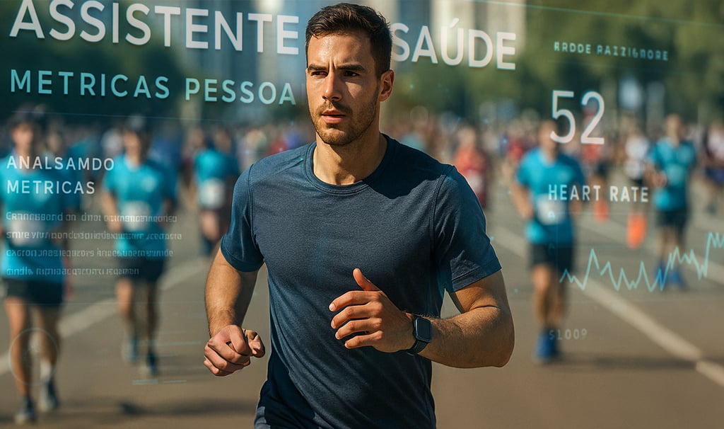 Corredor acompanhando dados de saúde em painel transparente
