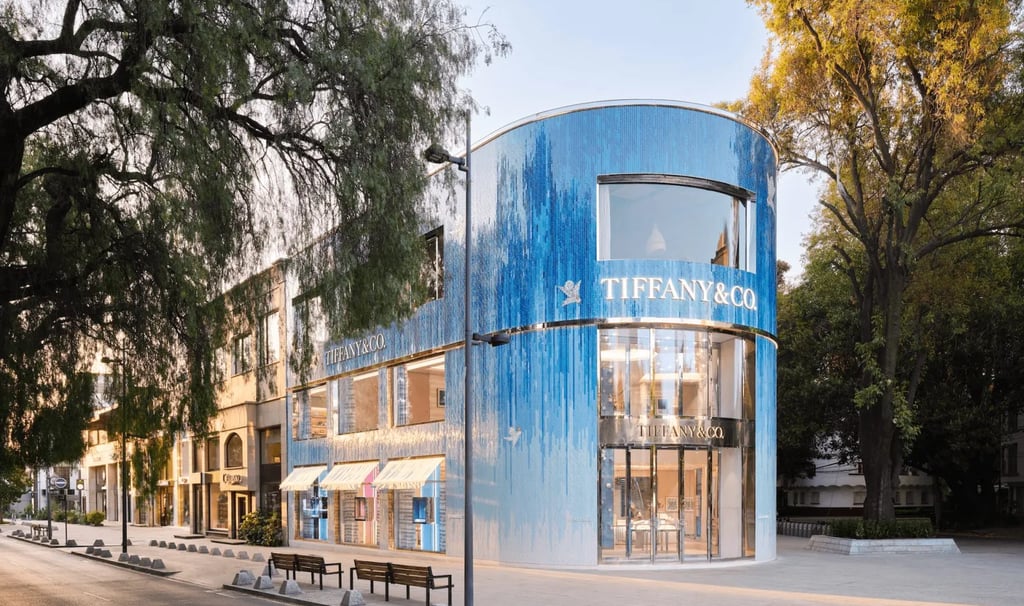 a blue building with a blue sky background