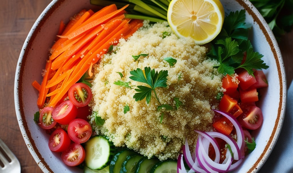 Uma deliciosa salada de quinoa fofinha com legumes uma refeicao saudavel e saborosa para o dia a dia