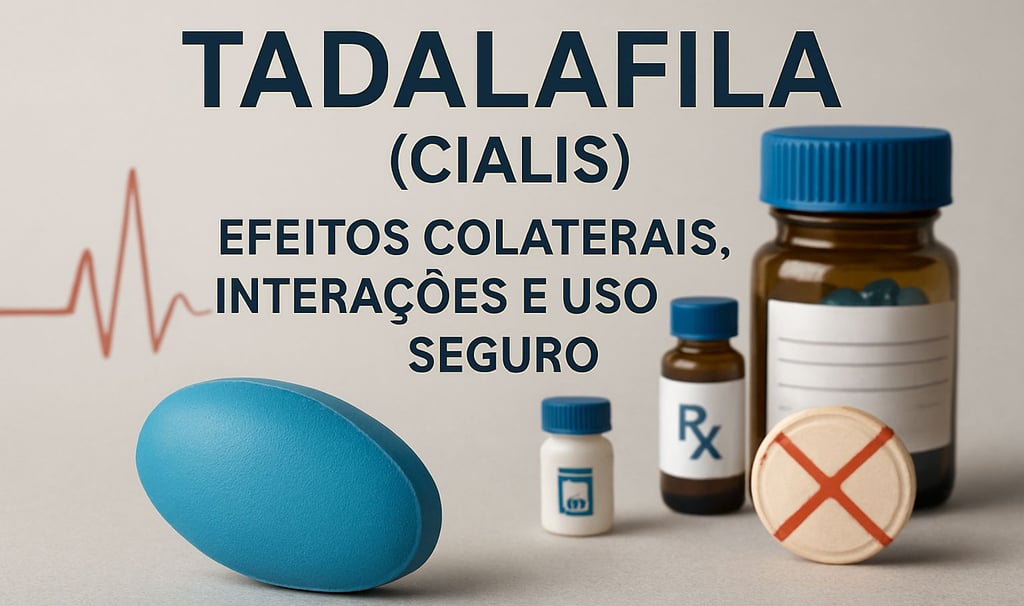 Frasco de tadalafila ao lado de estetoscópio e gráfico de ECG, capa de artigo médico"