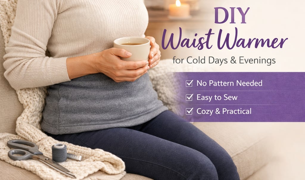 DIY fabric waist warmer worn over leggings for cozy core warmth on cold days and evenings