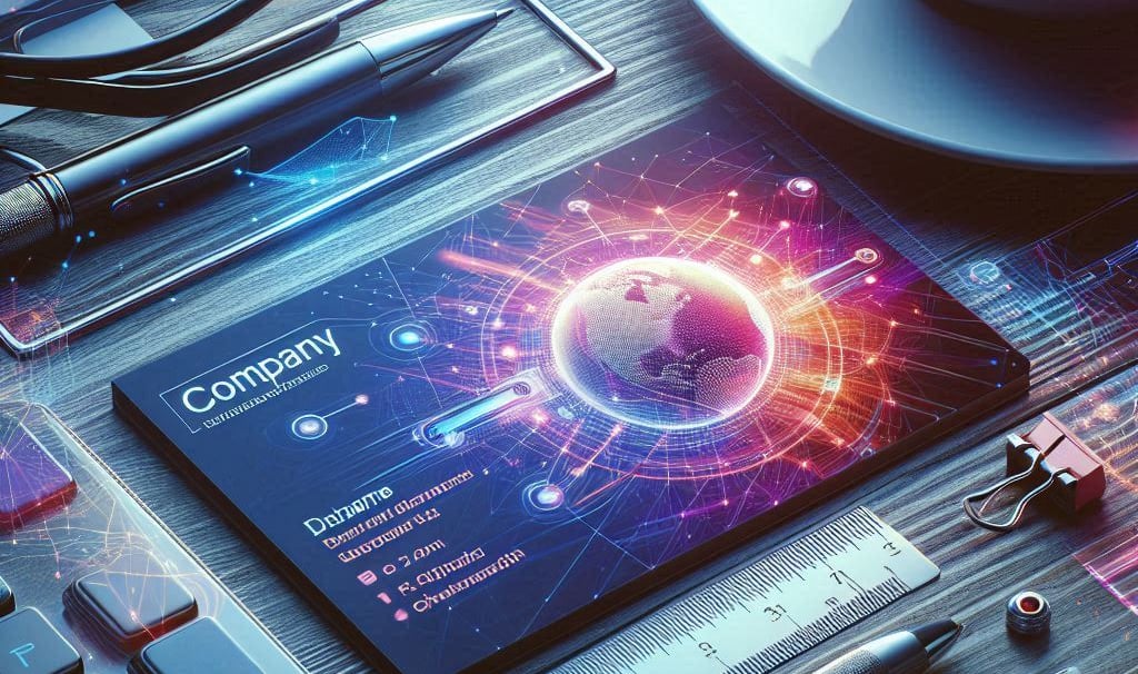 A company business card kept on a table