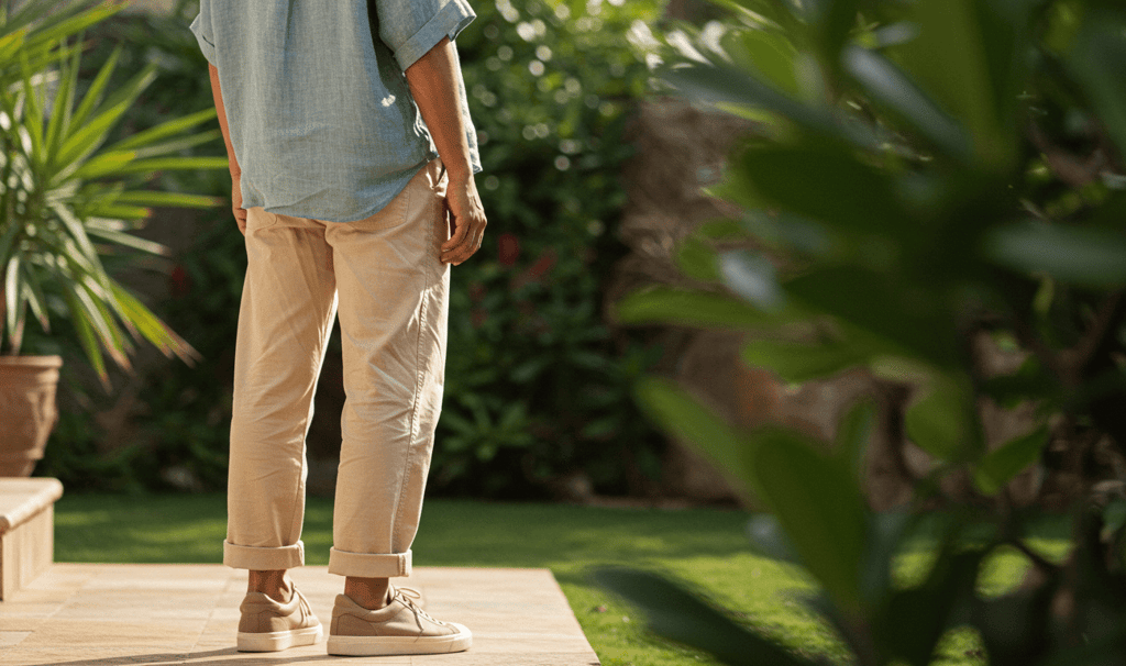 man wearing breathable travel clothing in US destinations like Florida and the Southeast