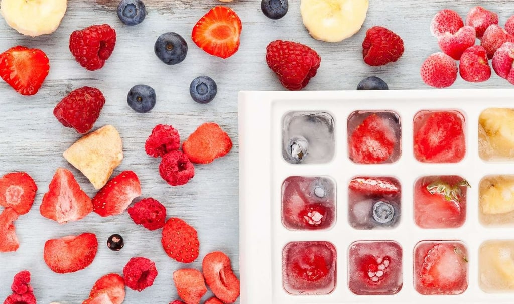 Frozen vs Fresh Fruits on a table
