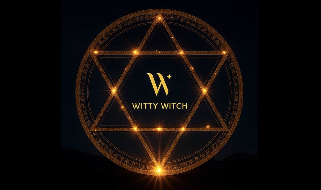 A tantra yantra with witty witch logo in centre