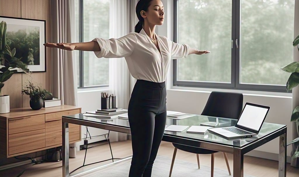 Stress relief at work, stretching at workplace
