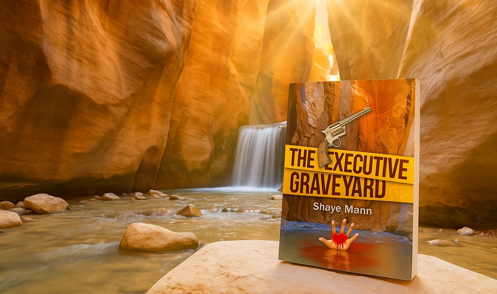 The Executive Graveyard by Shaye Mann on Boulder in slot canyon creek with sunlight and reflection