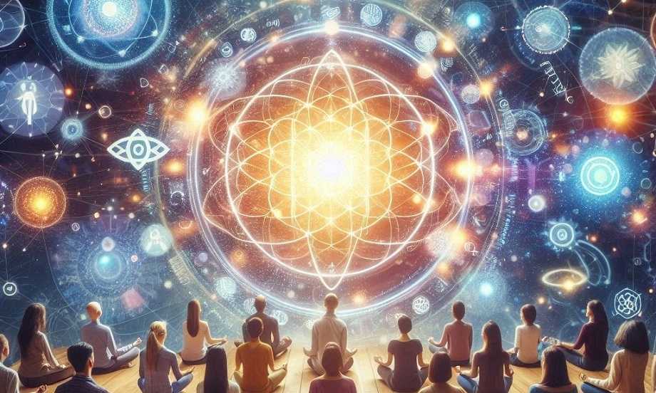 A group of people meditating, focused on quantum energy for manifestation techniques.
