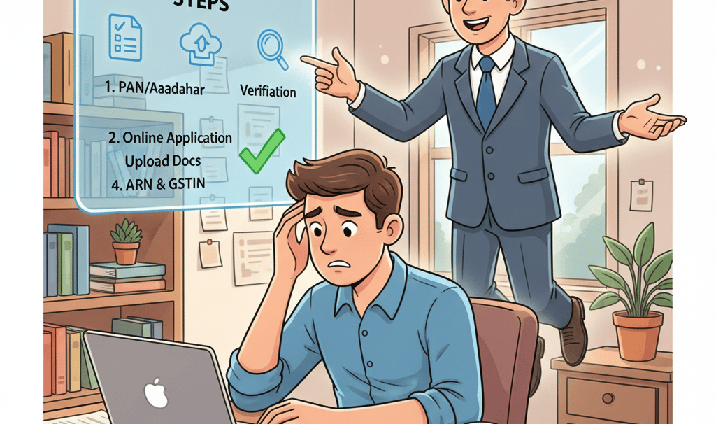 two men trying to register GST online 