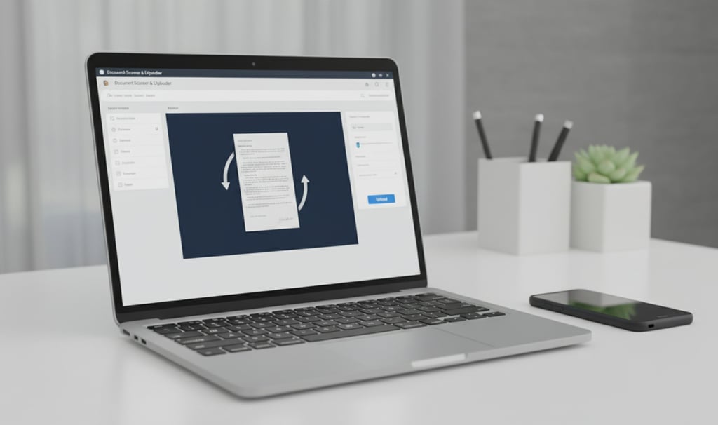 Person fixing a sideways document photo on a clean online editor before uploading it to a form