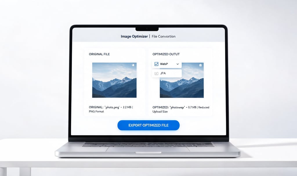 Person checking a large PNG file after editing and preparing it for upload with an image converter.