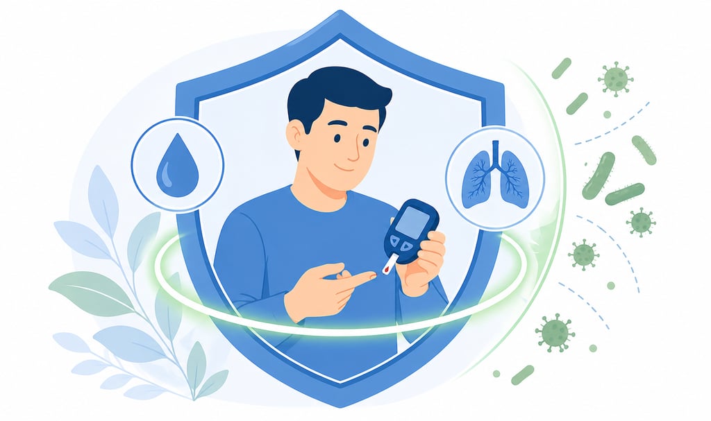 Ilustración representando que el buen control de la diabetes protege frente a la tuberculosis