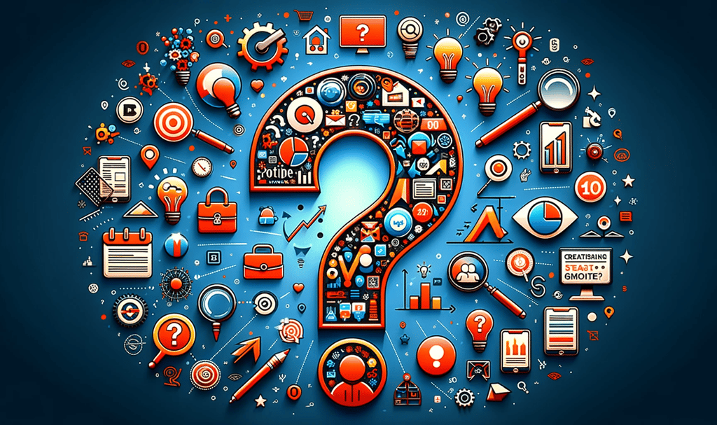 a question mark in the middle of marketing symbols