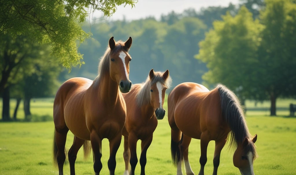 A person adjusts a black saddle on a brown horse in front of a brick wall. The person is wearing a light blue shirt and has a scrunchie in their hair. The scene takes place near a stable with a wooden door and window visible.