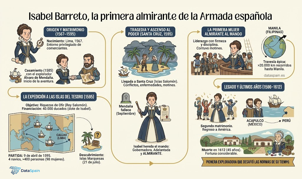 Infografía de Isabel Barreto, la primera mujer Almirante de la Armada española