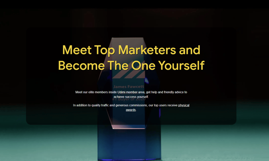a dark green background with the following text: Meet Top Marketers and become the one yourself